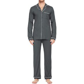 Men's Bamboo Pajama Set Long Sleeve Soft Bamboo Classic Sleepwear Loungewear Dark Grey Large