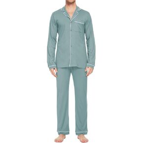 Men's Bamboo Pajama Set Long Sleeve Soft Bamboo Classic Sleepwear Loungewear Dark Grey Large