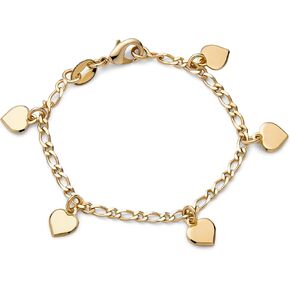 Bling Jewelry Tiny Simple Fashion Dangling Hearts Charm Bracelet For Women For Small Wrists 5 Inch 18K Gold Plated Brass