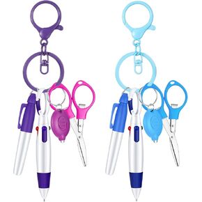 PerKoop 10 Pcs Nurse Badge Accessories Nurse Pen Set Include Permanent Marker Pen, Retractable Ball Pen, Nursing Keychain Clip, Foldable Scissor with LED Flashlight Keychain for Nurses(Blue, Purple)