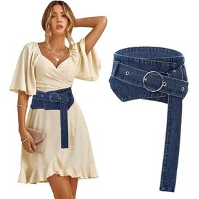 Urieo Vintage Lace Wrap Around Obi Corset Belts Wide Knotted Black Leather Self Tie Boho Cinch Belt Dress Waistband for Women