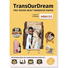 TransOurDream Tru-Wood Heat Transfer Paper for Inkjet Printer (10 Sheets, 8.5x11") Printable Iron on Transfer Paper for Wood (Inkjet 1.0)