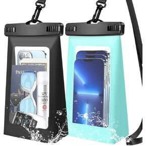 IPX8 Waterproof Phone Dry Bag for iPhone 14/13/12/11 & Samsung S23/S22 - Floating, Large Capacity Pouch for Boating, Swimming, Kayaking (Black+Blue)