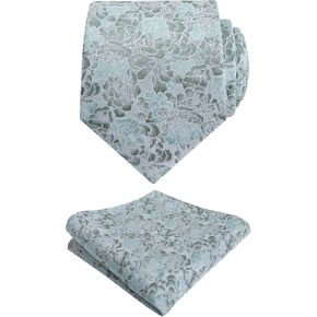 Alizeal Mens 3.15inches Floral Printed Necktie with Handkerchief Set, Light Blue