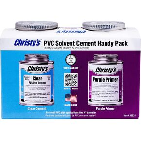 Christy's Handy Pack: Clear Regular Body PVC Cement and Purple Primer, 1/2 Pint (8 fl oz),RH-RCLV-HDYPK-HP-20