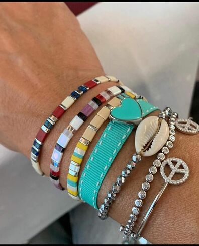 KELITCH Tila Beads Stretch Bracelets Wrap Friendship Bracelets Women Beach Bracelets - Green 12K in Saudi Arabia