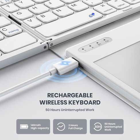 GEODMAER Foldable Bluetooth Keyboard, Portable Full Size Folding Keyboard with Touchpad, PU Leather, Wireless Travel Keyboard for Windows, iOS, Android, Mac in Saudi Arabia