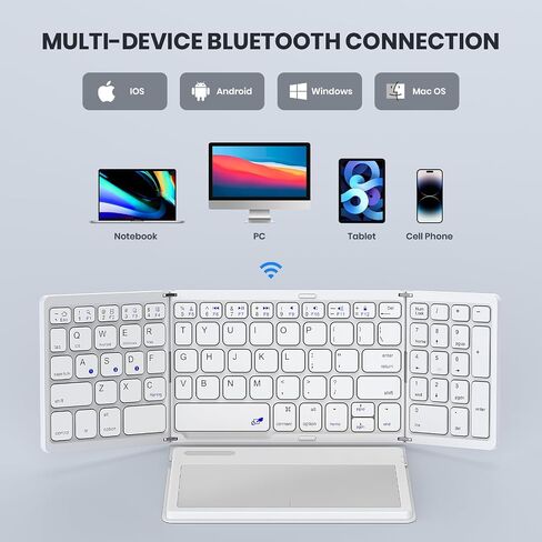 GEODMAER Foldable Bluetooth Keyboard, Portable Full Size Folding Keyboard with Touchpad, PU Leather, Wireless Travel Keyboard for Windows, iOS, Android, Mac in Saudi Arabia