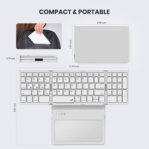 GEODMAER Foldable Bluetooth Keyboard, Portable Full Size Folding Keyboard with Touchpad, PU Leather, Wireless Travel Keyboard for Windows, iOS, Android, Mac in Saudi Arabia
