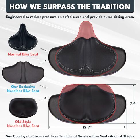 X WING New-Age Noseless Bike Seat Cushion for Men & Women - Extra Padding & Wide - Suitable for City, Electric, Stationary Bikes - Compatible with Peloton Bikes – Wide Winged Bike Seat with Cushion in Saudi Arabia