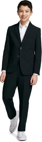 Calvin Klein Boys' Blazer Suit Jacket, 2-button Single Breasted Closure, Buttoned Cuffs & Front Flap Pockets, Khaki Sharkskin, 16 in Saudi Arabia
