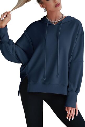 المرأة هوديس المتضخم البلوز عادية كم طويل الجانب الشق عالية منخفضة مضلع متماسكة هيم البلوز Y2K الملابس in Kuwait