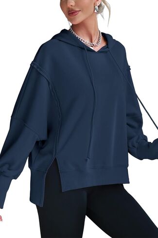 المرأة هوديس المتضخم البلوز عادية كم طويل الجانب الشق عالية منخفضة مضلع متماسكة هيم البلوز Y2K الملابس in Kuwait