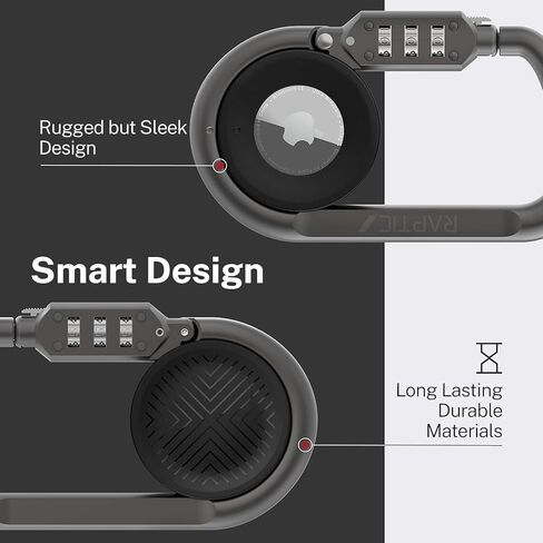 وصلة وقفل RAPTIC لبطاقات Apple AirTags، مضادة للسرقة، حلقة تسلق شديدة التحمل، بطاقات هوائية آمنة من البولي كربونات، قفل 3 أرقام، طول 4 بوصات رمادي داكن in Kuwait