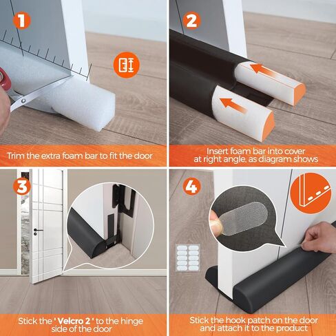Holikme مسودة الباب سدادة مانع الضوضاء لأسفل الباب، باب قابل للتعديل، مسودة الباب، 36 بوصة، أسود in Kuwait