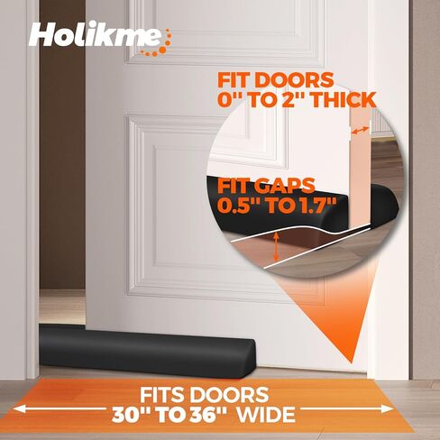 Holikme مسودة الباب سدادة مانع الضوضاء لأسفل الباب، باب قابل للتعديل، مسودة الباب، 36 بوصة، أسود in Kuwait