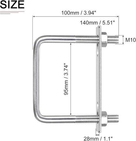 M8x60x90mm(ThreadxWxL) Square U Bolt - 2Pack - Good for Trailer Pipe Replacement Parts - 304 Stainless Steel U Shape Bolts in Saudi Arabia