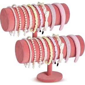 Wenqik 2 Pcs T Bar Headband Holder Organizer Velvet Headband Holder Baby Headband Organizer Headband Storage Display Stand (Beige)