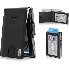 umoven Wallet for Men - Pop Up Case, Cash Slot, and Credit Card Slot - Slim Aluminum Wallet with RFID Blocking, Minimalist Leather Wallet Front Pocket with ID Window, Gift Box (Carbon Fiber)