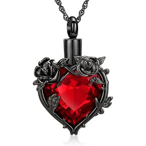 QGJNSGC Rose Cremation Jewelry for Ashes Urn Necklace with Heart Crystal Rose Flower Ashes Pendant Necklaces for Women Men Memorial Gift for Keepsake