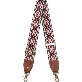 Crossbody Strap Top Grain Leather Ends Brass Metal Hardware 2" Wide Shoulder Strap Replacement for Handbags Purses Messenger Duffel Bags Adjustable Length from 35" to 58" - Jacquard Medallion