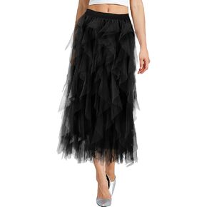 Mayper A-Line Pink Tulle Skirts for Women| Elastic Waist Midi Asymmetrical Layered Party Dress| Tulle Midi Skirt Mesh Fairy Skirts