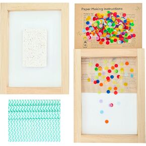 A5 Papermaking Paper Making Screen Kit with Pine Wood Mould and Deckle Set, Couching Cloth, Sponge, Confetti & Instructions for DIY Handmade Paper of 5 7/8" x 8 1/4", 15 * 21 cm