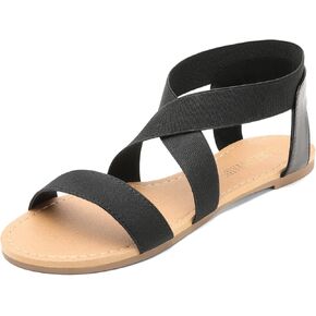 DREAM PAIRS Women's Elastic Ankle Strap Flat Sandals Summer Dressy Shoes Cute Strappy Gladiator Sandals