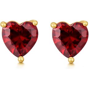 14K Real Gold Heart Stud Earrings for Women Girls,Yellow Gold Love Heart Earrings with Topaz/Garnet/Ruby Post Piercing Jewelry Gifts for Birthday Christmas
