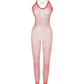 Women's Mesh Lingerie Red Fishnet Babydoll Mini Dress Free Size Bodysuit See Through Shirts