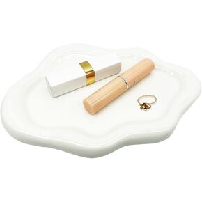Ceramic Jewelry Tray Trinket Dish Ring Holder Decorative Cloud Plate Modern Aesthetic Key Perfume Vanity Apartment Dresser Desk Entryway Table Decor Bedroom Bathroom Home (Pink)