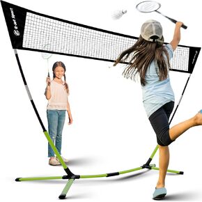 E-jet Badminton Net, Portable & Instant Setup (Tool Free Assembly) - Backyard Fun, Beach Park Picnic Outdoor Games, Green, 5.1 x 7.8Ft (EOB726402022)