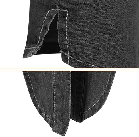 Women's Denim Shirt 3/4 Sleeve Tie Front Top Knot Chambray Cardigan Button Shirt Jean Crop Top Jacket in Saudi Arabia