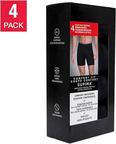 بلو ريبون كيركلاند سيجنتشر سوبيما سراويل داخلية للرجال من القطن (4 عبوات) - أسود مقاس XL in Kuwait