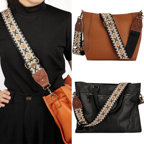 Crossbody Strap Top Grain Leather Ends Brass Metal Hardware 2" Wide Shoulder Strap Replacement for Handbags Purses Messenger Duffel Bags Adjustable Length from 35" to 58" - Jacquard Medallion in Saudi Arabia