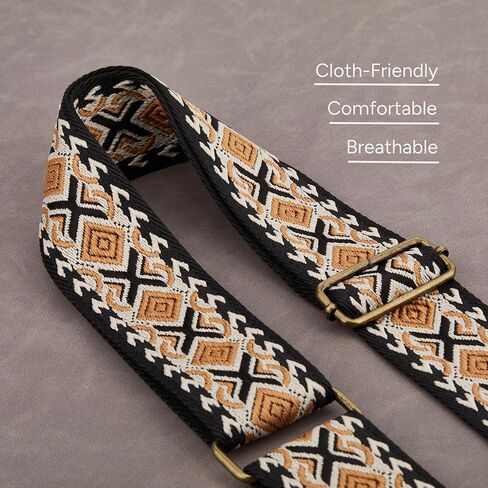 Crossbody Strap Top Grain Leather Ends Brass Metal Hardware 2" Wide Shoulder Strap Replacement for Handbags Purses Messenger Duffel Bags Adjustable Length from 35" to 58" - Jacquard Medallion in Saudi Arabia