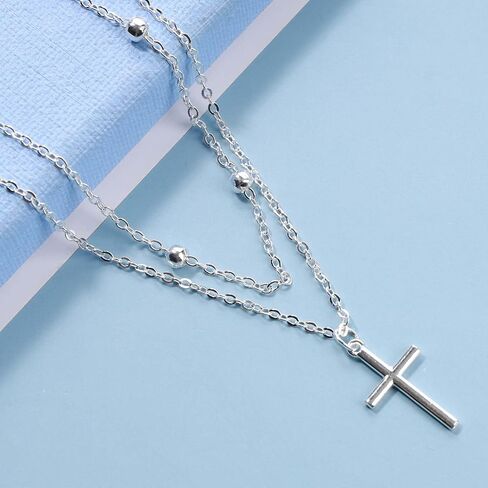 Boho Layered Cross Choker Necklace Gold Cross Pendant Necklace Ball Satellite Chain Necklace Vintage Double Layer Necklace Chain Jewelry for Women and Girls Gift in Saudi Arabia