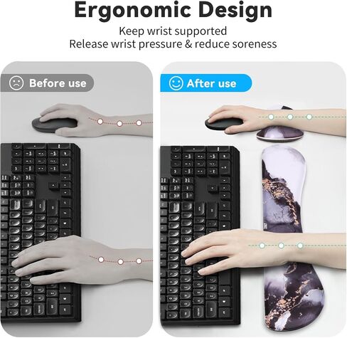 Zibly Ergonomic Gel Keyboard Wrist Rest & Mousepad Rests for Computer, Silky Memory Foam for Typing, Laptop Keyboard and Mouse Desk Pads Support Hand and Arm, 2 Piece Pad for Office and Travel in Saudi Arabia