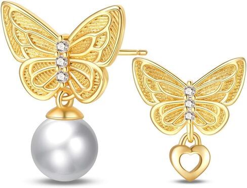 Cycuff 925 Sterling Silver Earrings Studs Colorful Cubic Zirconia Jewelry Stud Earrings for Women Teen Girls Set Earring Gifts for Her (Butterfly Stud Earrings) in Saudi Arabia