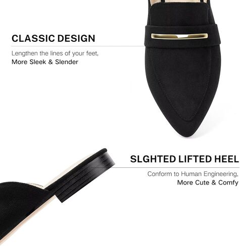 MUSSHOE Mules for Woman Pointed Toe Women's Bukle Mule Flat Slip-on Womens Mules Shoes Casual Fashion Party Work in Saudi Arabia