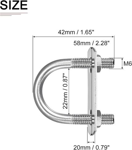 M6x38x58mm(ThreadxWxL) Round U Bolt - 3Pack - Good for Trailer Pipe Replacement Parts - 304 Stainless Steel U Shape Bolts in Saudi Arabia