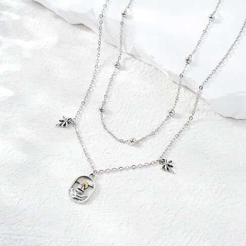 سوار الكاحل 925 الفضة الاسترليني الطبقات خلخال لذيذ صن بيتش الخلخال للنساء الذهب الأبيض المراكب الشراعية/القمر/النخيل/وصلة المنارة خلخال قابل للتعديل خلق سلسلة حجر القمر خلخال القدم مجوهرات in Kuwait