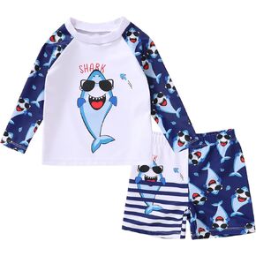 Happy Town Toddler Boys Swimsuits Rashguard Sets Long Sleeve Swim Shirt Trunk Bathing Suits Swimwear Summer Outfits Clothes