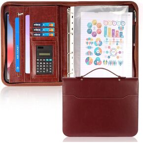 KINEATHER Professional Business Padfolio A4 Binder، محفظة مع 4 حلقات، حافظة من جلد البولي يوريثان بسحاب ذات سعة كبيرة، جيوب متعددة ومقصورات للنساء