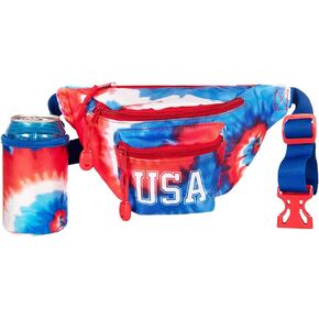 Tipsy Elves Patriotic USA Fanny Pack with American Flag Cape Suspenders and Drink Holder