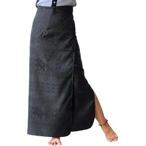 RaanPahMuang Authentic Thai Silk Wrap Skirt Waist Ties Leg Slit Traditional Art