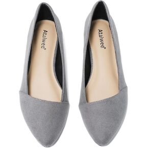 Ataiwee Women's Wide Width Flat Shoes, Classic Dressy Pointed Suede Cozy Slip on Soft Ballet Flats.