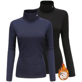 SSLR-Thermal-Shirts for-Women-Turtleneck Long Sleeve Tops Fleece Lined Winter Slim Fitted Base Layer (X-Large, D Yellow D Yellow)