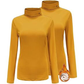 قمصان SSLR-Thermal للنساء ذات الياقة المدورة وأكمام طويلة وطبقة أساسية شتوية مبطنة بالصوف (X-Large، D أصفر D أصفر)