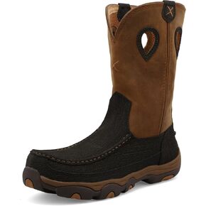 Twisted X Men's 11" Nano Toe Boot - Pull-On Cowboy Boots Crafted with Nano Composite Safety Toe, DuraTWX Hybrid Performance Leather, CellSole Footbed, and Leather Pull Holes, Charcoal & Tan, 10.5 W